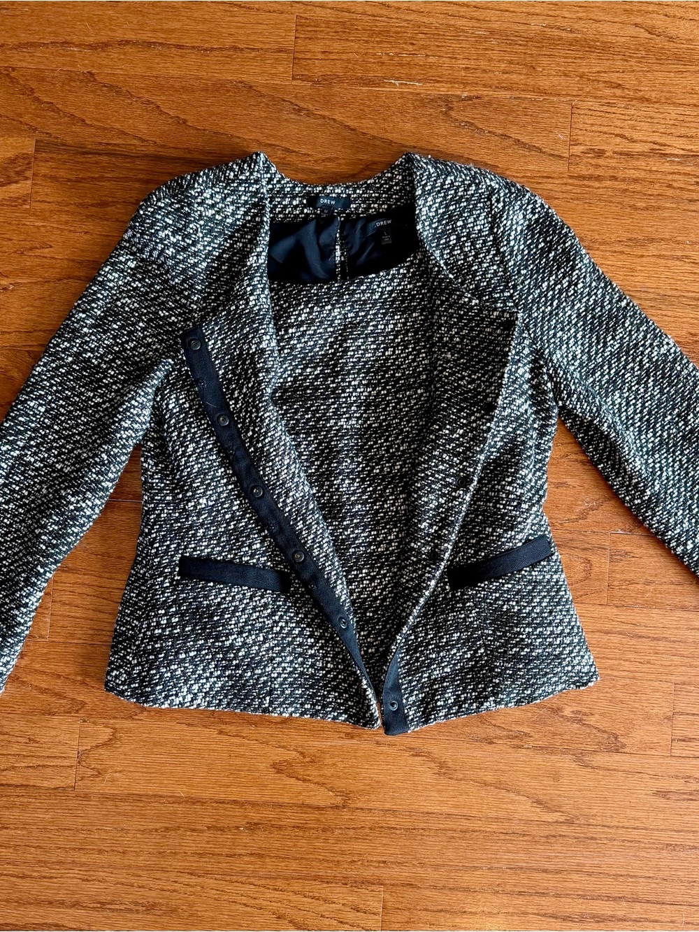DREW Black and White Textured Tweed Blazer and Tank set